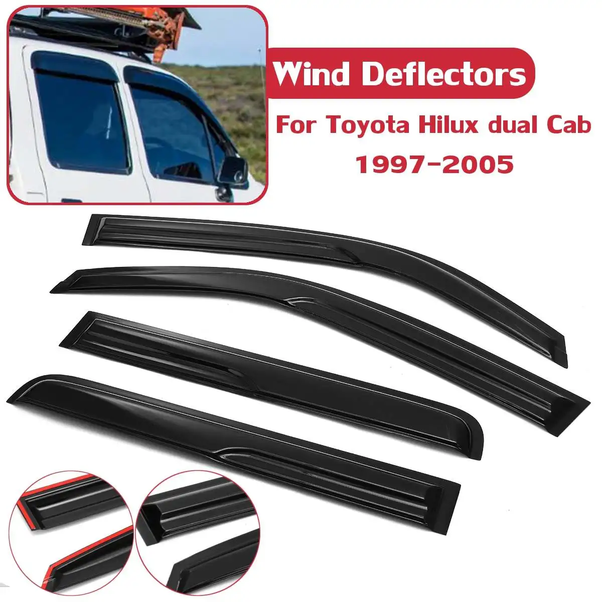 

4PCS/set Car Window Wind Deflectors Tinted For Toyota for Hilux dual Cab 1997-2005 Weathershields Wind Shields Sun Rain Guards