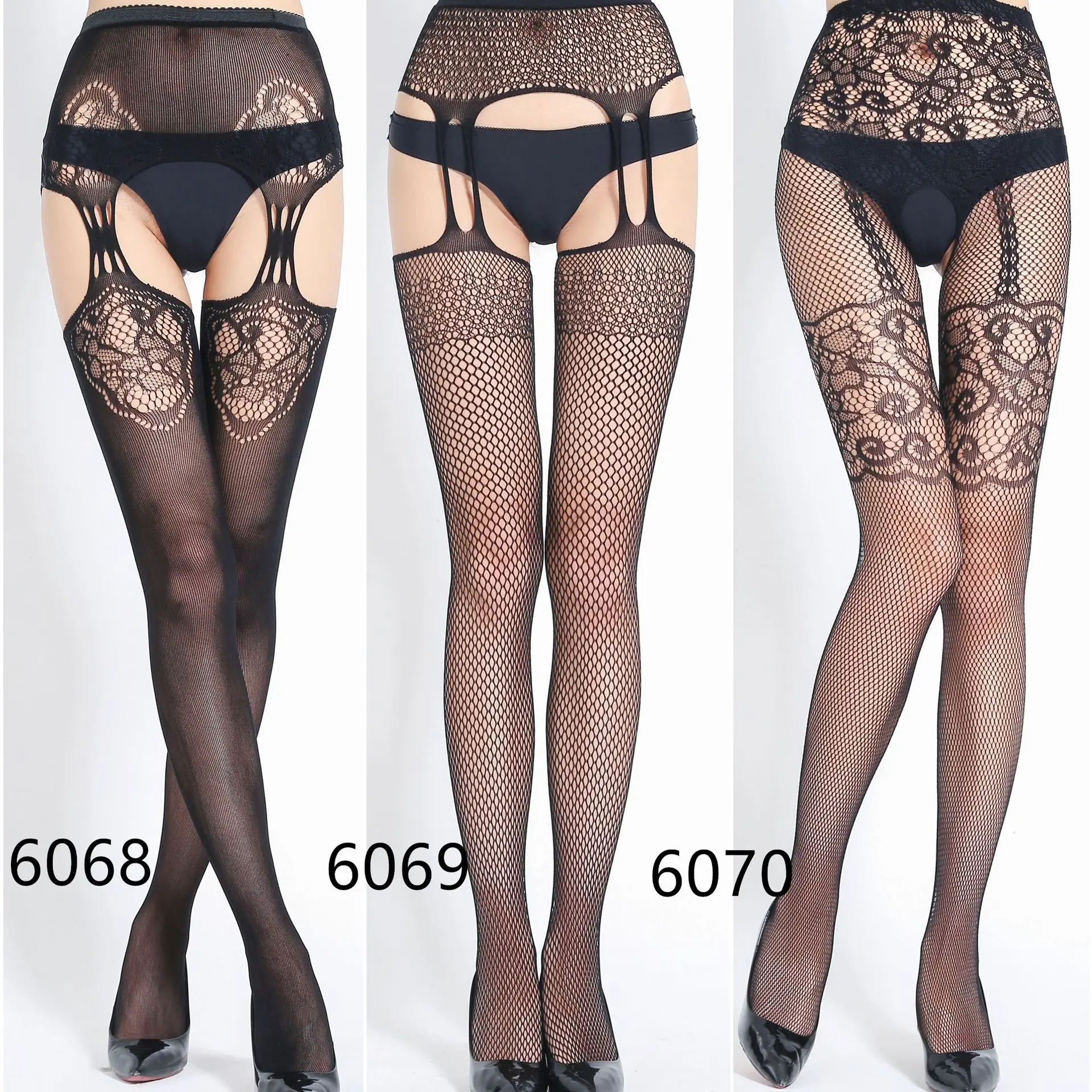 Черные шелковые чулки сексуальные с открытой жаккардовой подвязкой ремень рыба