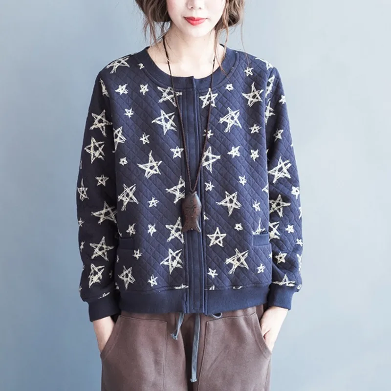 

Женская короткая куртка с круглым вырезом, Повседневная Свободная куртка из 100% хлопка в простом стиле с винтажным принтом, верхняя одежда, ...