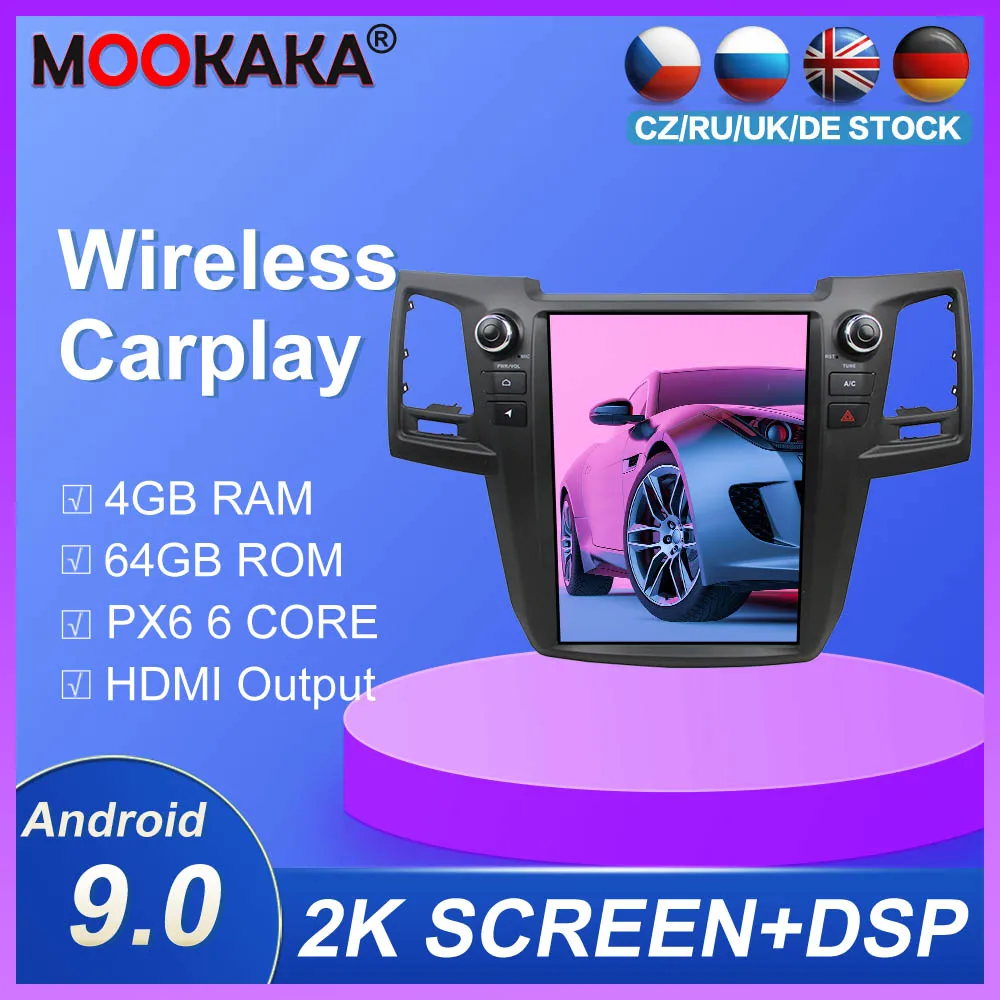 64 Гб Px6 Tesla Style мультимедийный плеер Android 9 вертикальный экран GPS для Toyota Fortuner 2008 2015 AT