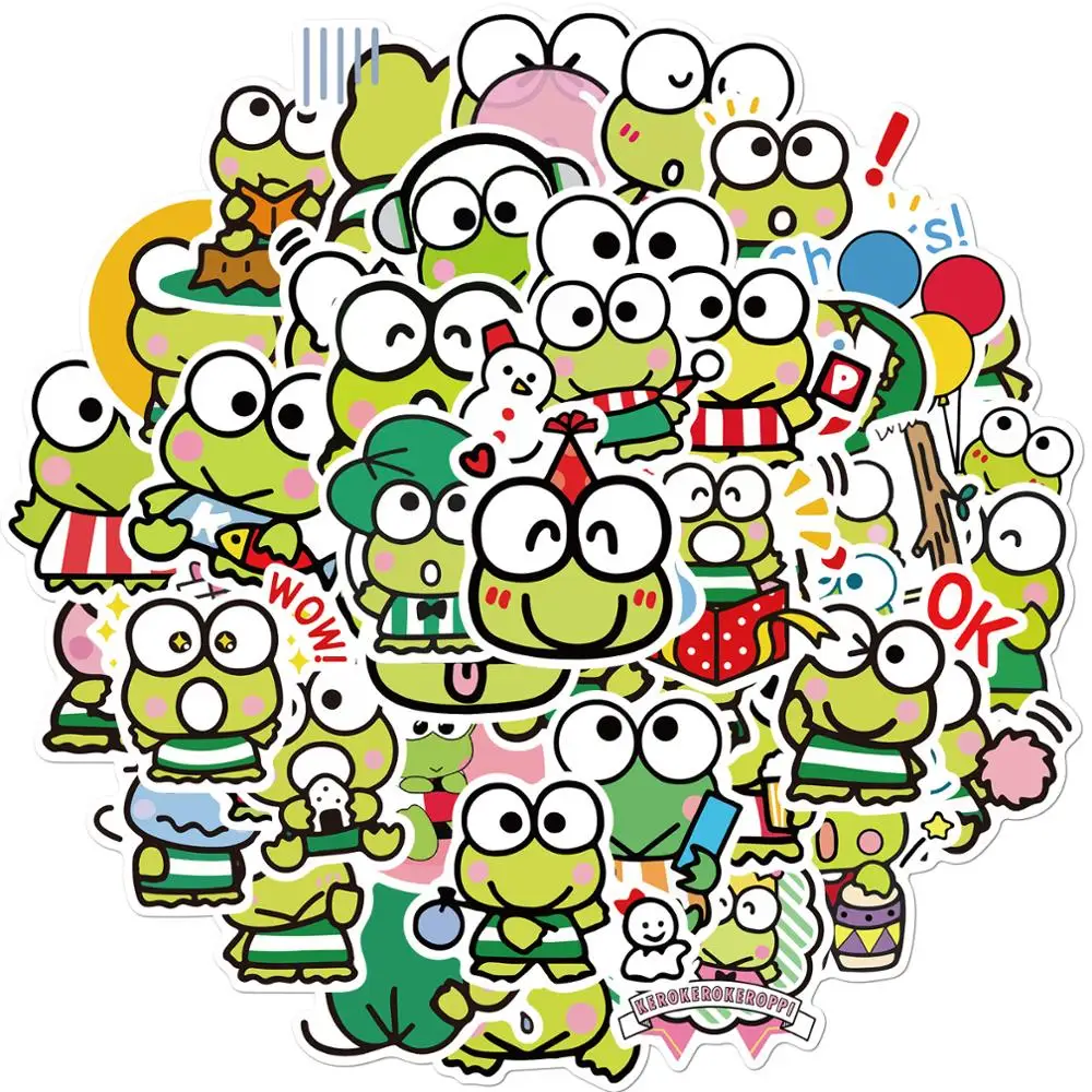 Mini pegatinas de Kero Keroppi con dibujos animados para ni&ntilde;os, Mini pegatinas de diario para &aacute;lbum de recortes DIY, papeler&iacute;a, funda de tel&eacute;fono port&aacute;til, calcoman&iacute;as de Anime, 50 Uds.-3