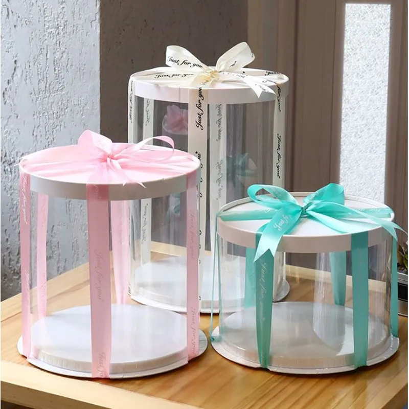 Clear Round Cake Box DIY Baking Dessert Flower Gifts Packing Box (without Ribbon) For Christmas Wedding Birthday Party Cake Case