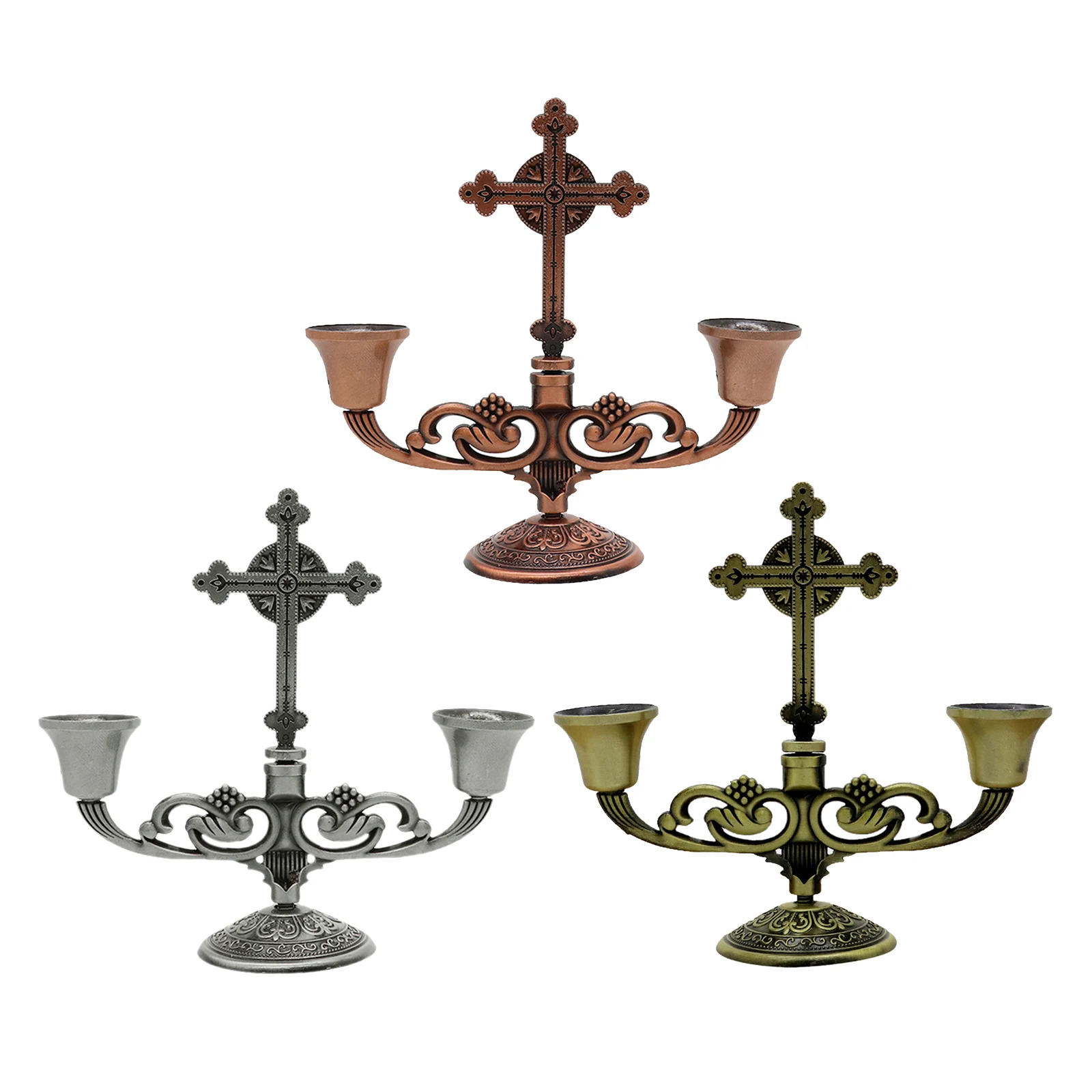 

Retro Metal Candelabra Home Church Candlestick 5 inch Tall Candle Holder Wedding Event 2 Arms Cross Candelabra Candle Stand