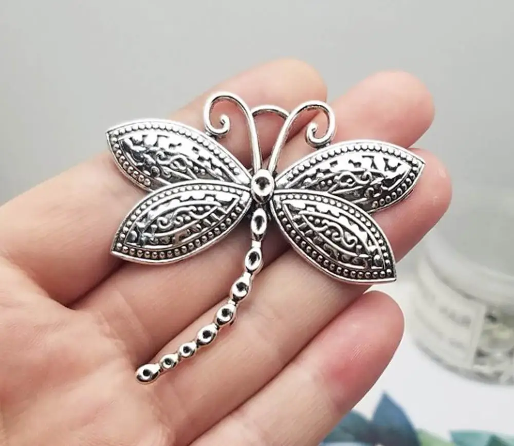 

3 шт./лот-60x58 мм, антикварные посеребренные подвески в виде стрекозы, товары для рукоделия, аксессуары для ювелирных изделий