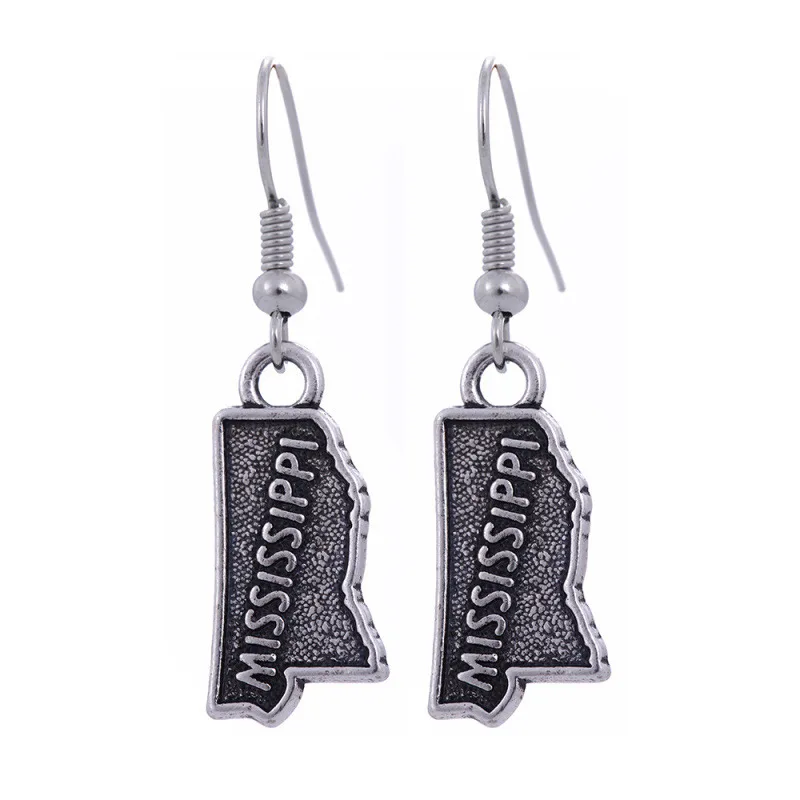 Модные очаровательные серьги RAINXTAR с картой штата Миссисипи Серьги-Подвески