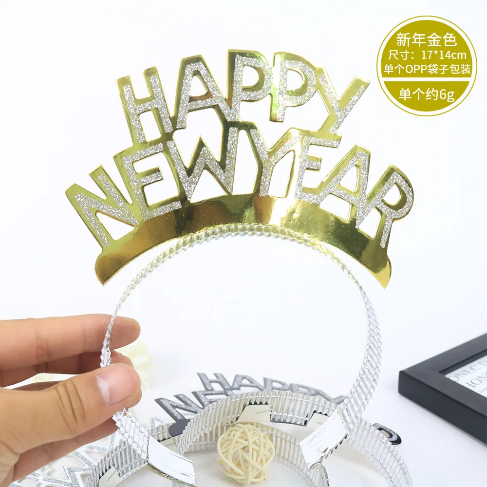 

2021 Creative Happy New Year Headband Christmas Decoration Golden Chilrdren Festive Party Decorative Headwear Party Supplies