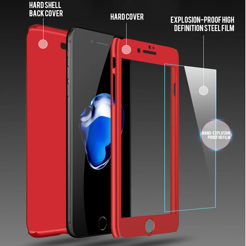 360 Full Cover Phone Case For iPhone7 8 6 6S Plus5s SE Protective iPhone 11 12 Pro XS MAX X XR With Glass | Мобильные телефоны и