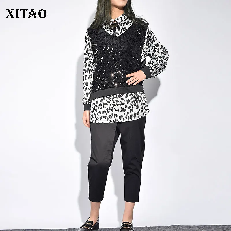 Женская рубашка с отложным воротником XITAO черная Свободная длинными рукавами