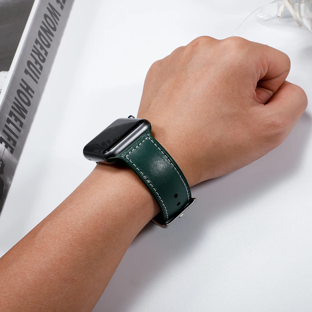 

strap for Apple watch band 42mm 43mm iWatch band 44mm 40mm Genuine Leather+silicone watchband bracelet for apple watch 5 4 3 44
