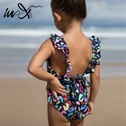Милый слитный купальник In-X, женский купальный костюм, купальник с оборками, Женский Детский Монокини, боди с открытой спиной, Спортивный Купальный Костюм
