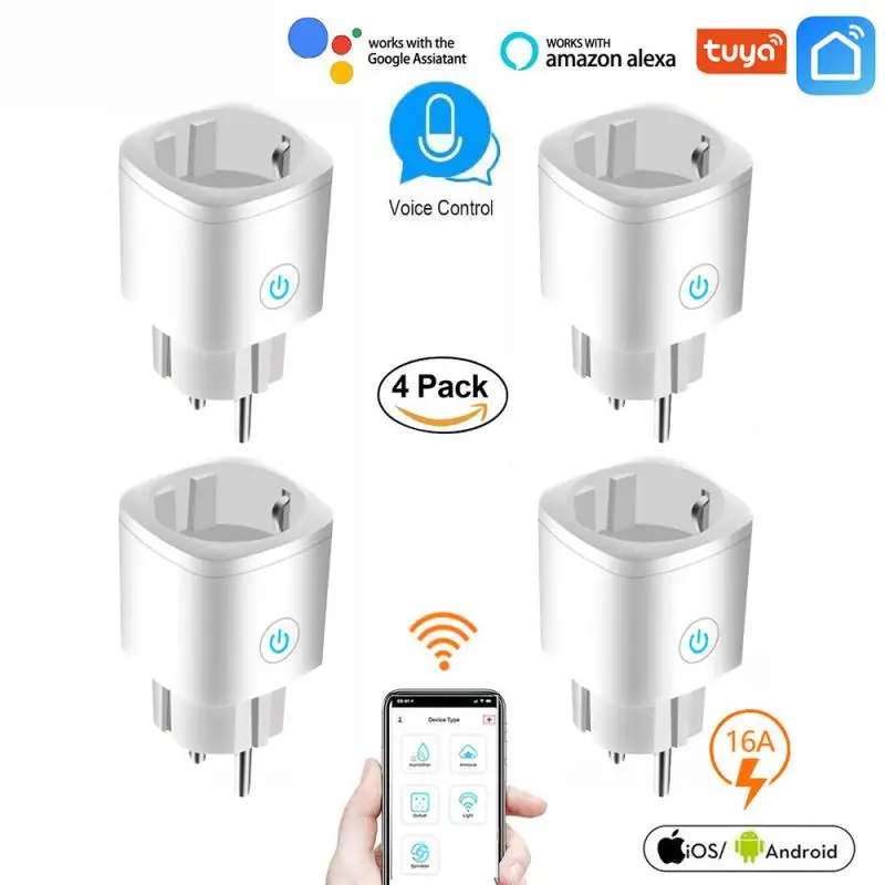 

16A EU Smart Wifi Power Plug No Hub Required Smart Home Wifi Wireless Socket Outlet Works With Alexa Google Home Tuya App