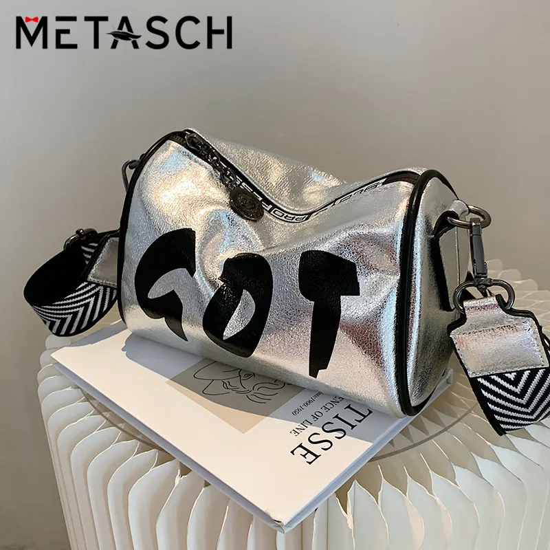 

Повседневная сумка в форме бочонка METASCH 2021/s, сумка на плечо, сумки через плечо, Новая модная женская сумка-мессенджер на широком ремешке