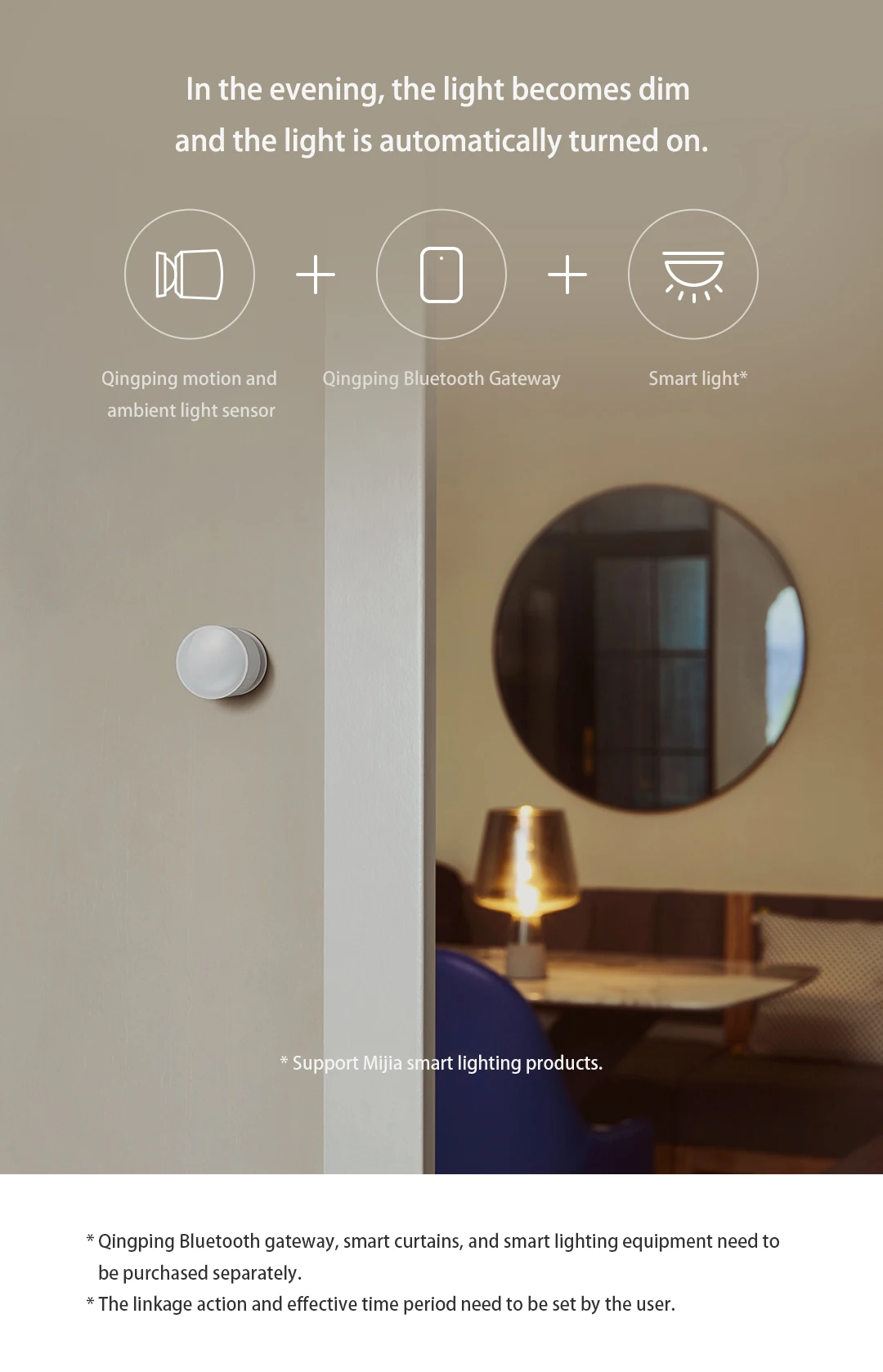 Qingping Human Body / Pet Sensor Smart Body Movement Motion & Light SensorMagnetic Split Base Work WIth MiHome App