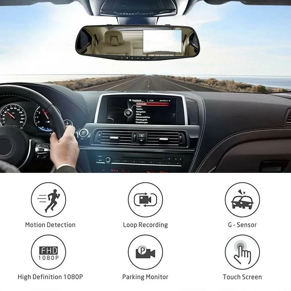 Автомобильный видеорегистратор-зеркало заднего вида 4 3 дюйма FHD 1080P | Автомобили и