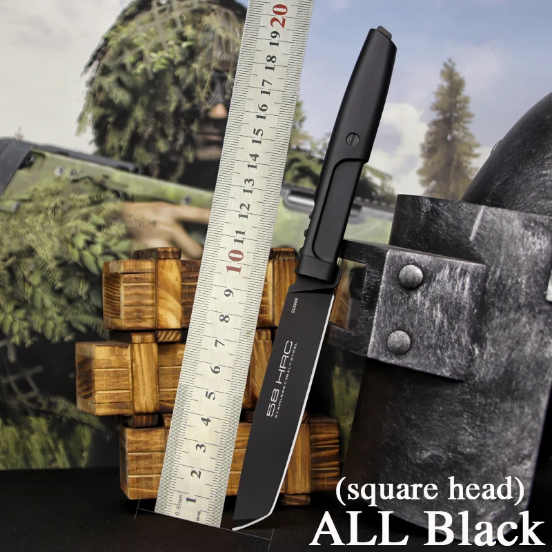 ALL BLACK(square) Экстрима соотношение EDC тактический нож D2 охотничий нож ножи для выживания Фиксированное Лезвие Открытый инструмент Острый Дайвинг Нож для, кемпинга, езды - Цвет: ALL BLACK(square)