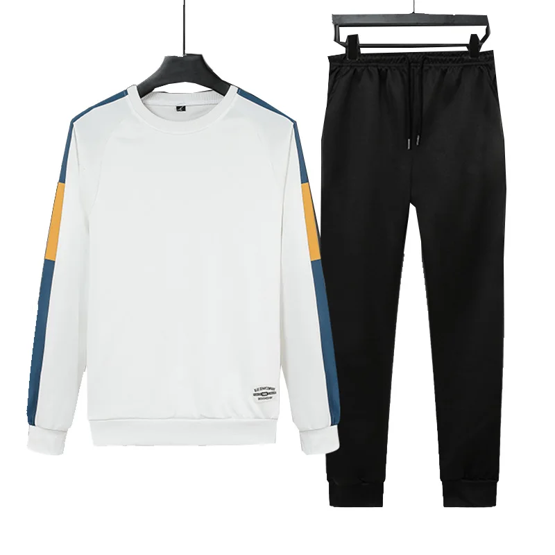 

Brand Men Casual Sets Patchwork Autumn Spring Long Sleeve Men's Hoodies+ Pants Two Piece Tracksuit Male Sportswear Set Plus Size