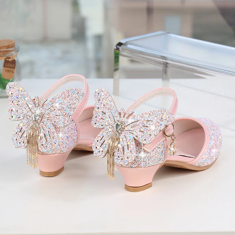 

Girls Glitter Shoes Low Heel Princess Sandals 2021 Dress Wedding Party Bridesmaids
