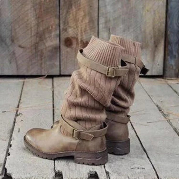 

Large size trendy boots British mid barrel motorcycle boots women's flat bottom belt buckle trendy women's Boots
