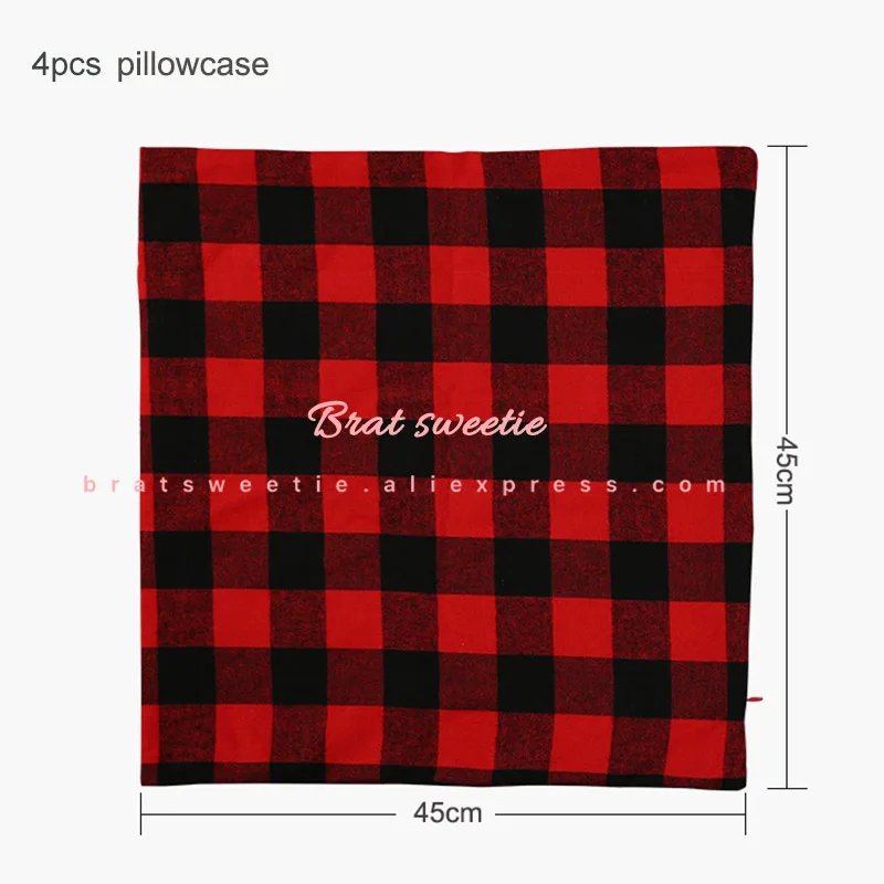 4pc red pillowcase Красный, черный, хлопок, плед буйвола, Настольная дорожка, плед, Рождество, семейный ужин, подстилка, чехол для подушки, вечерние украшения на Рождество - Цвет: 4pc red pillowcase