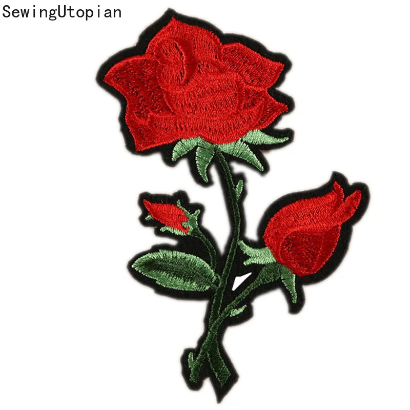 8 шт. патчи для одежды с вышивкой в виде красной розы сделай сам пришивания утюгом