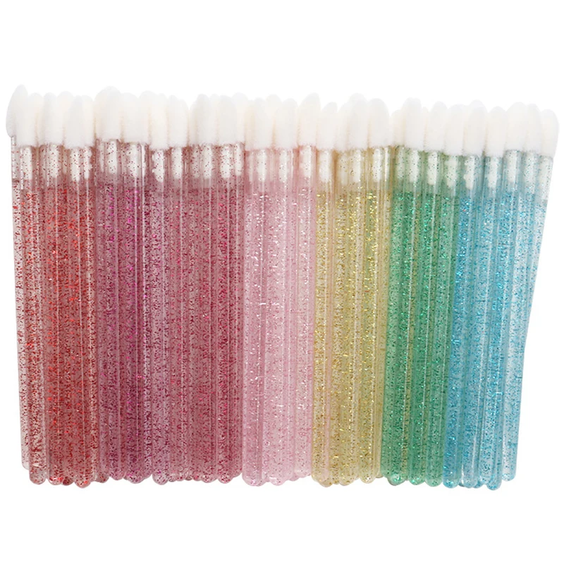 

50pcs Disposable Crystal Lip Brush Crystal Diamond Mascara Disposable Lip Brushes Cosmetic Makeup Brushes
