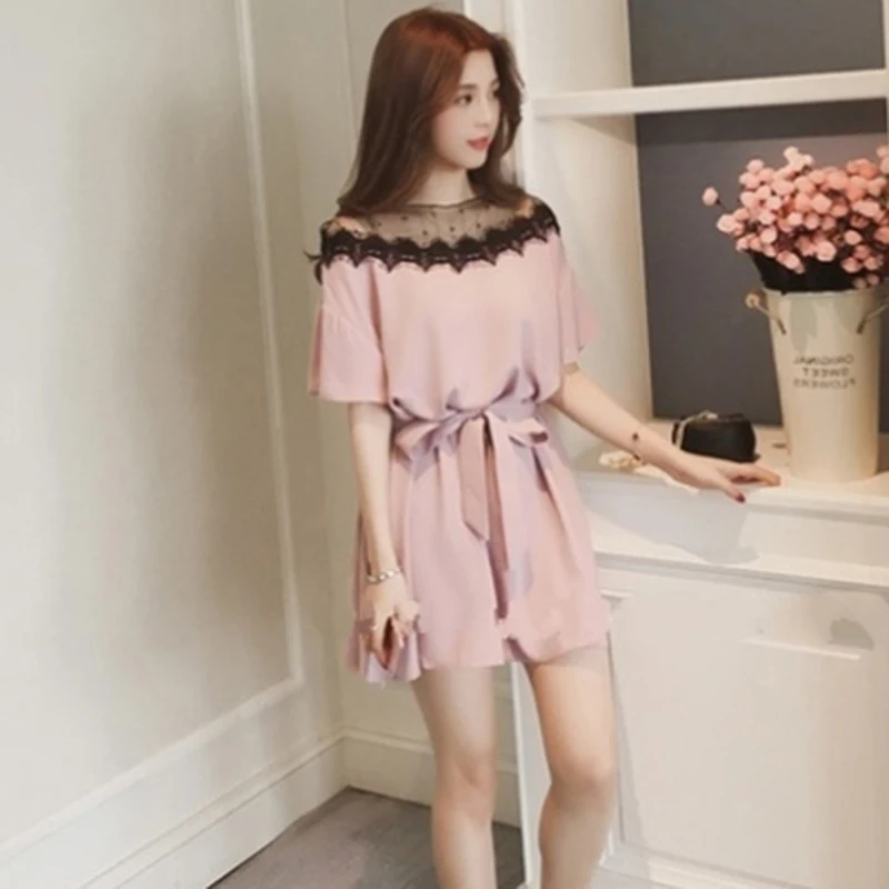 Сшитое кружевное Открытое платье с короткими рукавами 2020 горячая Распродажа