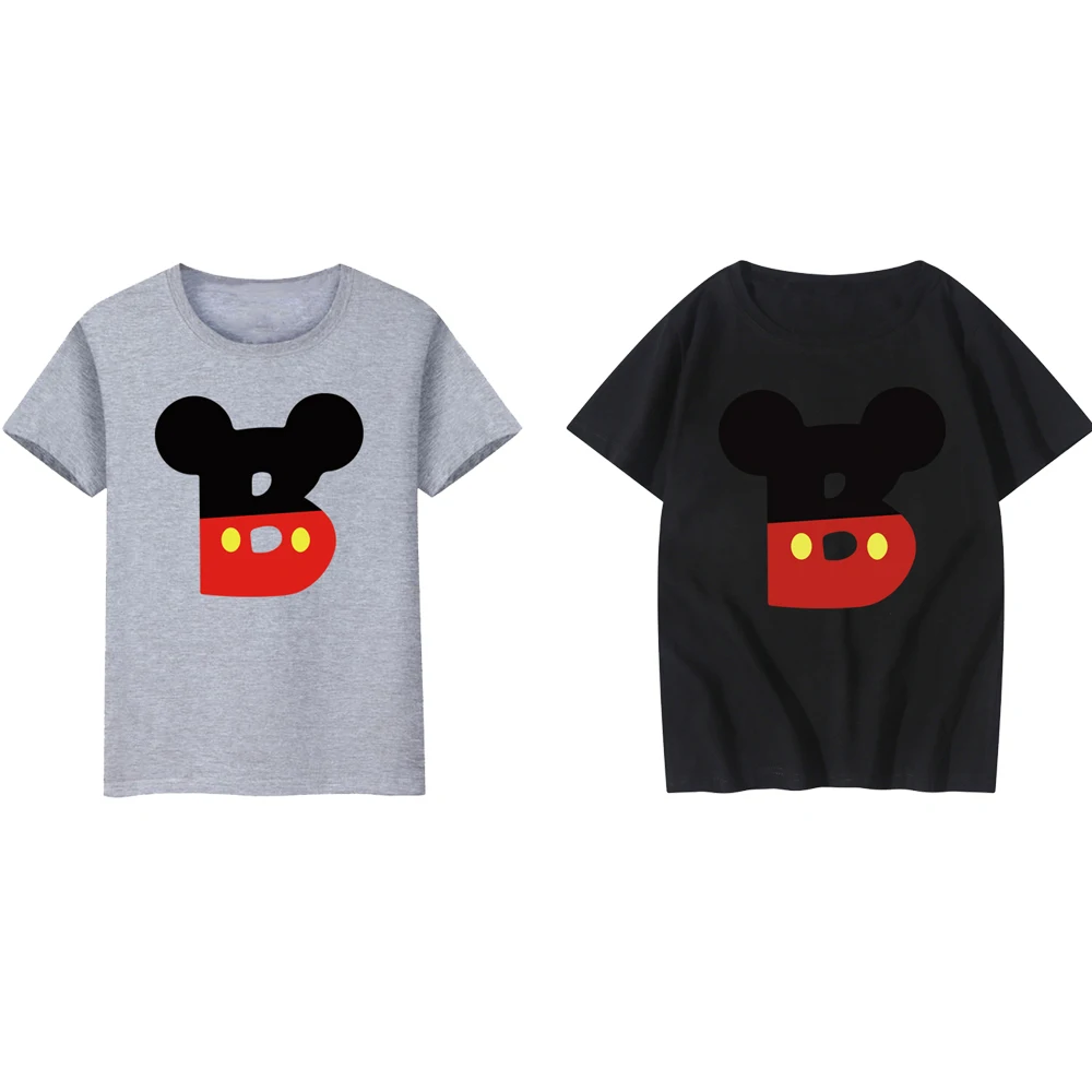 

Summer Disney Black T Shirt Cartoon Letter B Print Casual Family Tshirts Children Tees Tops Streetwear Color Women Clothes