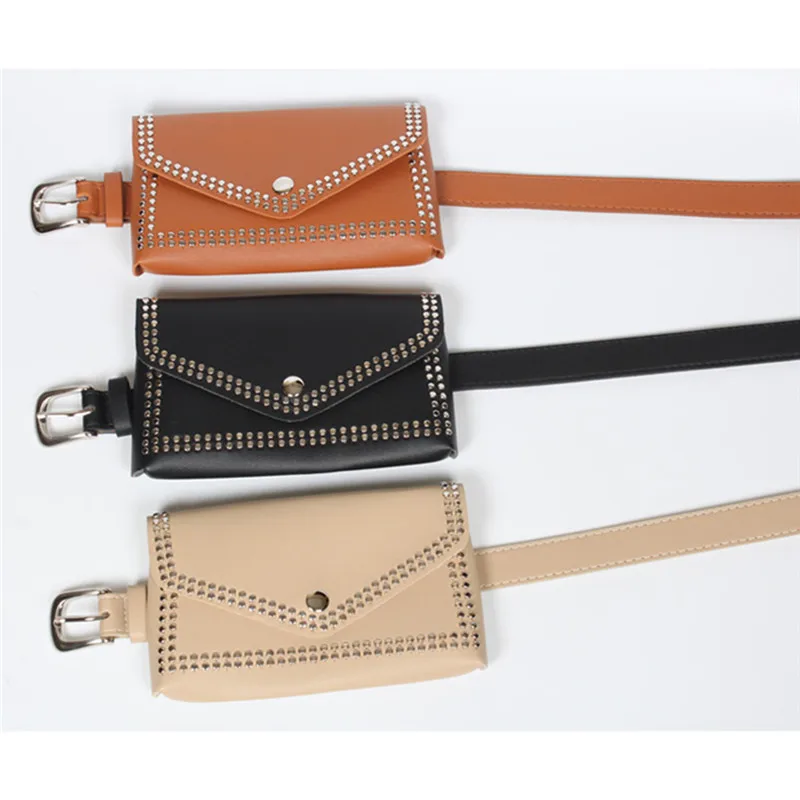 

Women Rivets Waist Fanny Pack Belt Bag Women PU Leather Waist Bag Luxury Heuptas Wandelen Groot Handbags Bags Designer