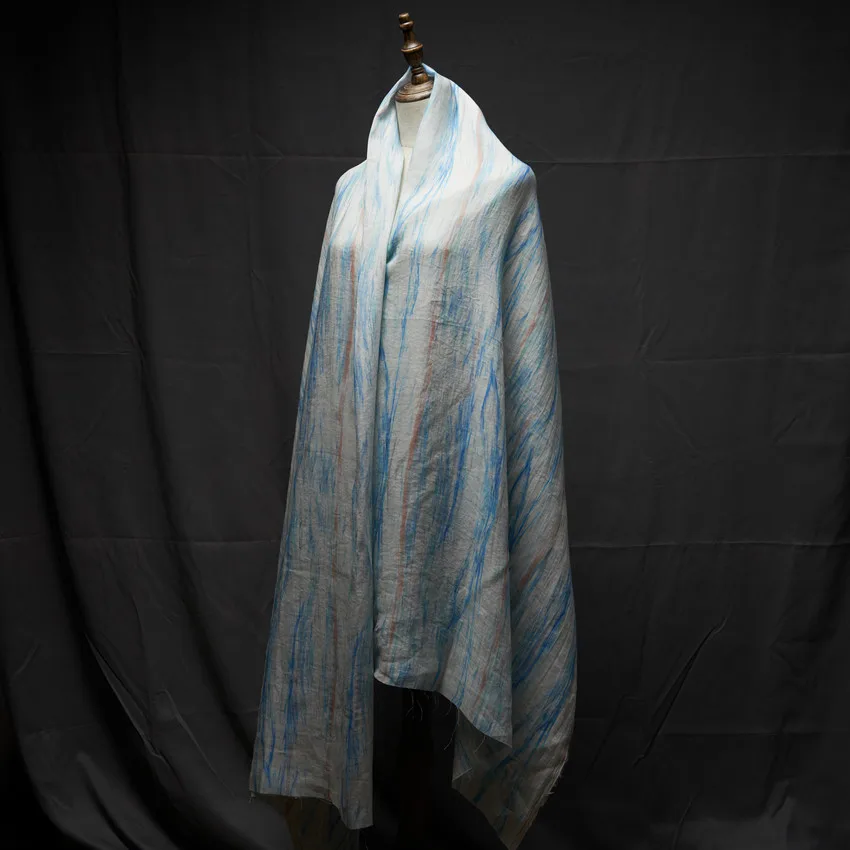 

High quality ramie fabric Blue orange printing digital printing tissu Shirt dress robe high end designer fabrics