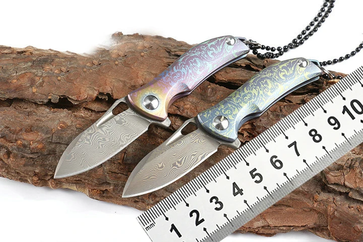 

Mini Damascus Steel Titanium Handle Outdoor Pocket Bearing Folding Knife Survival Knife EDC Hunting Knife Gift Keychain Knife