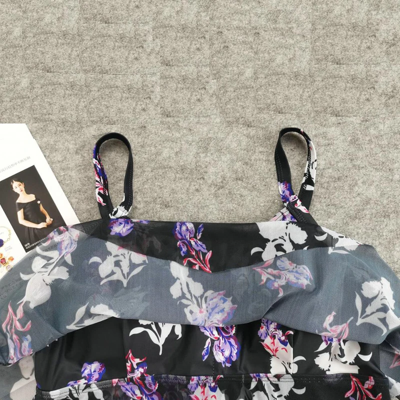 

Plus Size 8XL Two Piece Swimsuit Floral Print Swimwear Women Ruffle Tankini Push Up Swimsuit Shorts Beach Bathing Suit