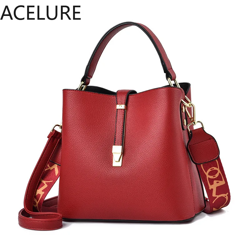 

ACELURE Large Capacity Casual Casual Totes Fashion Women's Bag Autumn Style Solid PU Leather Bucket Bag Female Shoulder Hand Bag