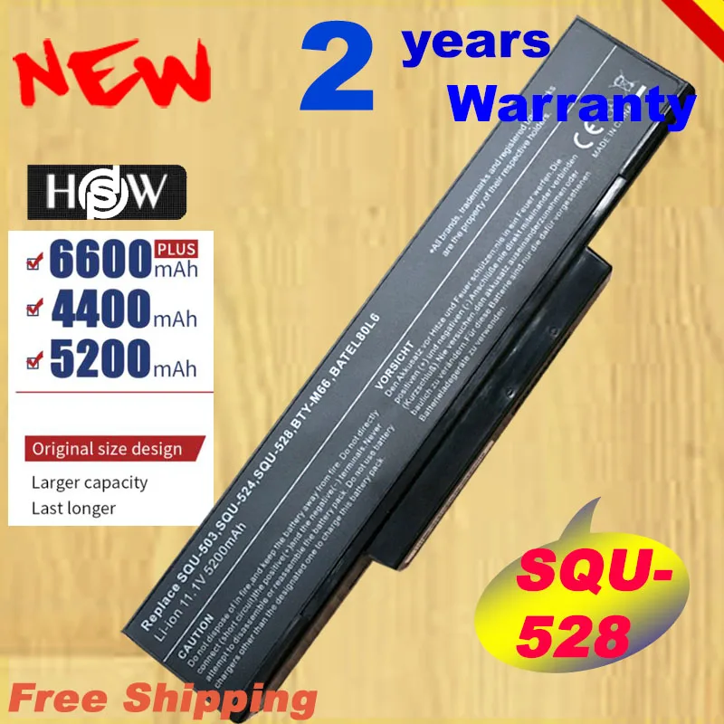 

HSW 5200MAH BTY-M66 SQU-528 Battery For MSI M655 M660 M662 M670 M677 CR400 PR600 PR620 GX400 GX600 GX610 GX620 fast Shipping
