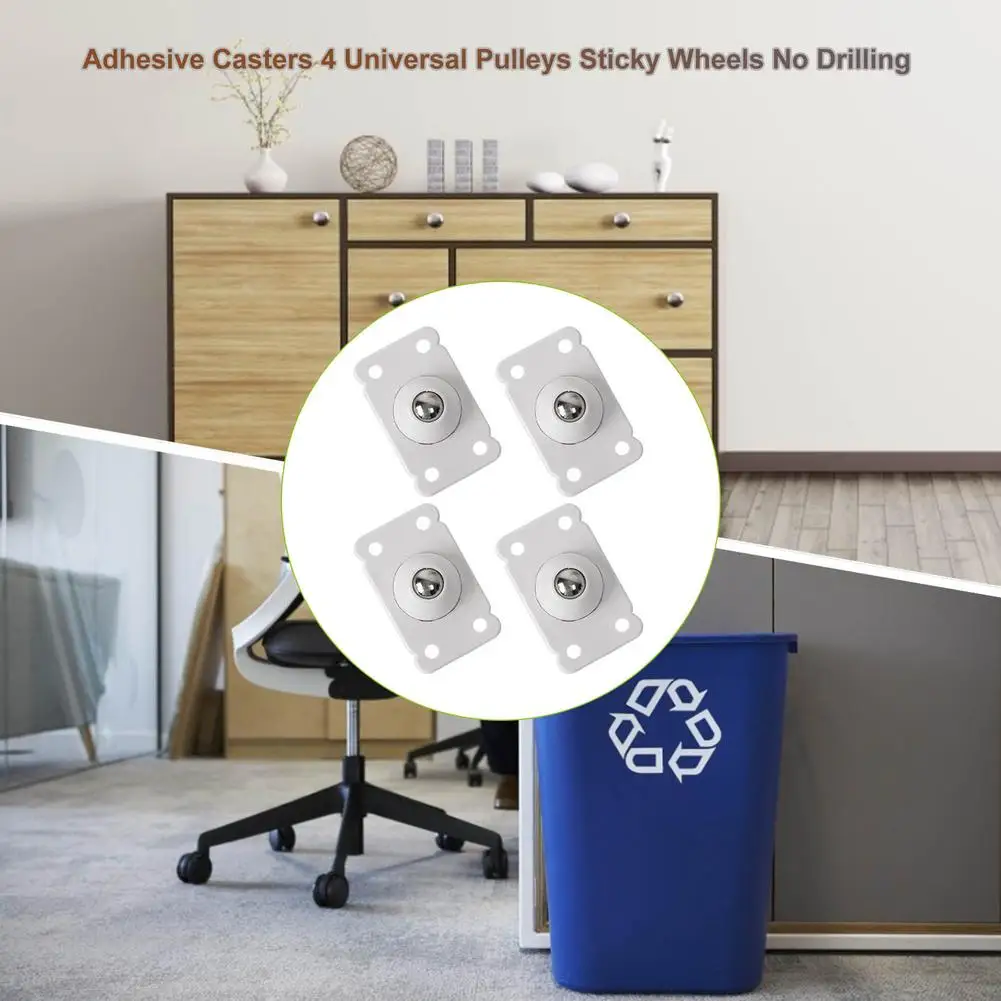 

4 Pcs/Lot Paste Type Universal Pulley Adhesive Pulley Storage Box Pulley Can Self-adhesive Pulley Home No Noise No Scratches Box