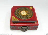 bagua compass feng shui lo luo pan chi dragon phoenix leather box brass lock
