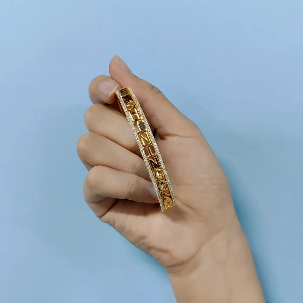 2021 New Diy Charms Bangle Bracelet Women Custom Name Bangle Personality Zircon Letters Bangle Design Slide Bracelet Gift