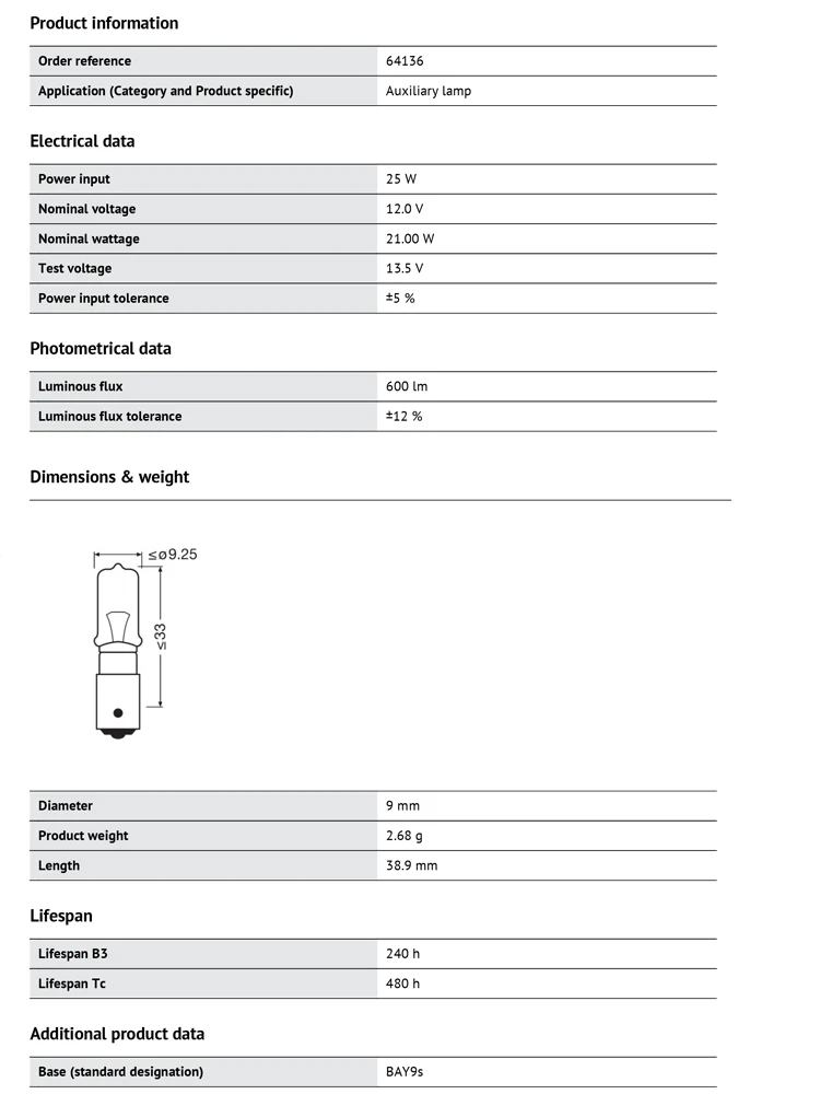 10 шт. для OSRAM 64136 H21W оригинальная Базовая боковая лампа указателя поворота