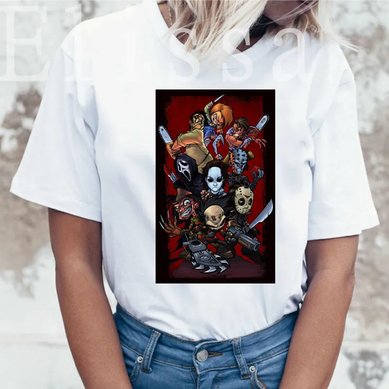

Horror Chucky Harajuku Graphic T shirt Women Casual Streetwear Halloween Aesthetic clothing Anime Ullznag Funny Cartoon T-shirt