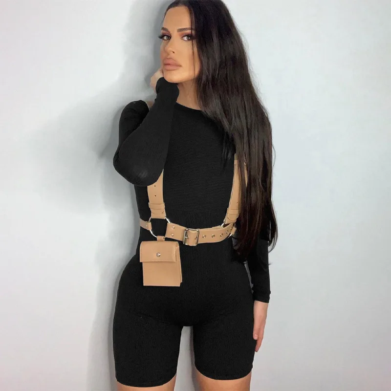 

Women Bodysuit Knitted Romper Jumpsuit Gym Shorts Long Sleeve Yoga Butt Lifting Fitness Clothes Workout Playsuits Round Neck