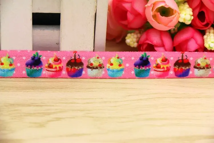 DHK 5/8'' 5yards Fold Elastic FOE cupcake printed headband headwear hairband diy decoration OEM Wholesale E512 | Дом и сад