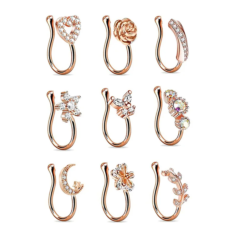 9 шт./компл. цветок бабочка Поддельные кольца для носа набор кристаллов без