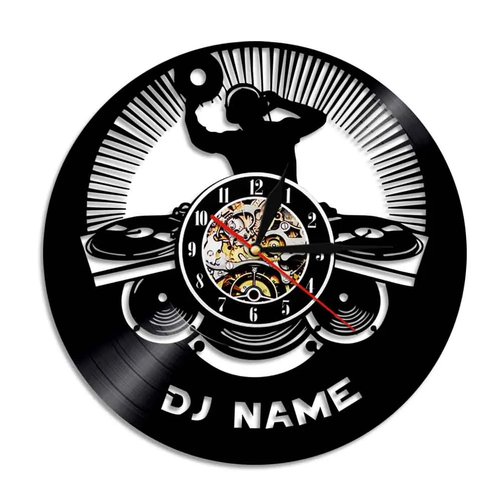 Music DJ Player Vinyl Record Wall Clock Custom DJ Name Logo Disco Dancing Hanging Watch Personality Wall Decor For Pub Gift