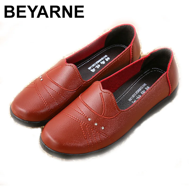 

BEYARNE spring women flat shoes leather casual moccasins female fashion lace-up moccasins mother shoes comfort shoes for ladies