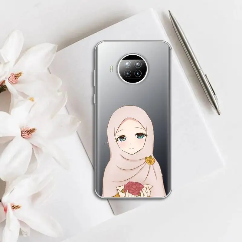 

cartoon hijab muslim Girl Phone Case Transparent for Xiaomi mi Redmi note 10 t 8 9 pro lite 11 Samsung S 8 9 10 20