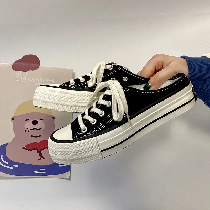 Летние женские холщовые шлепанцы с увеличенной толстой подошвой | Обувь