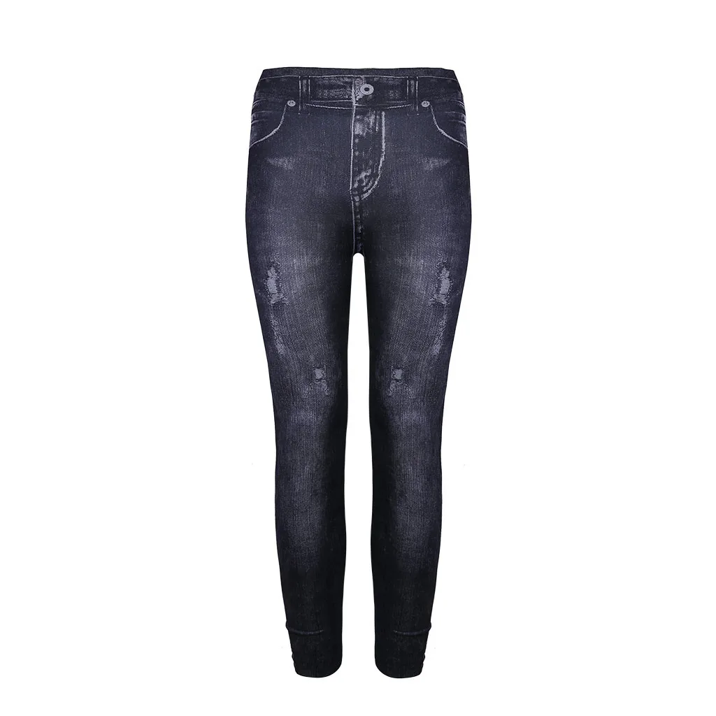 Эластичные леггинсы для женщин джеггинг средняя талия имитация джинсов с