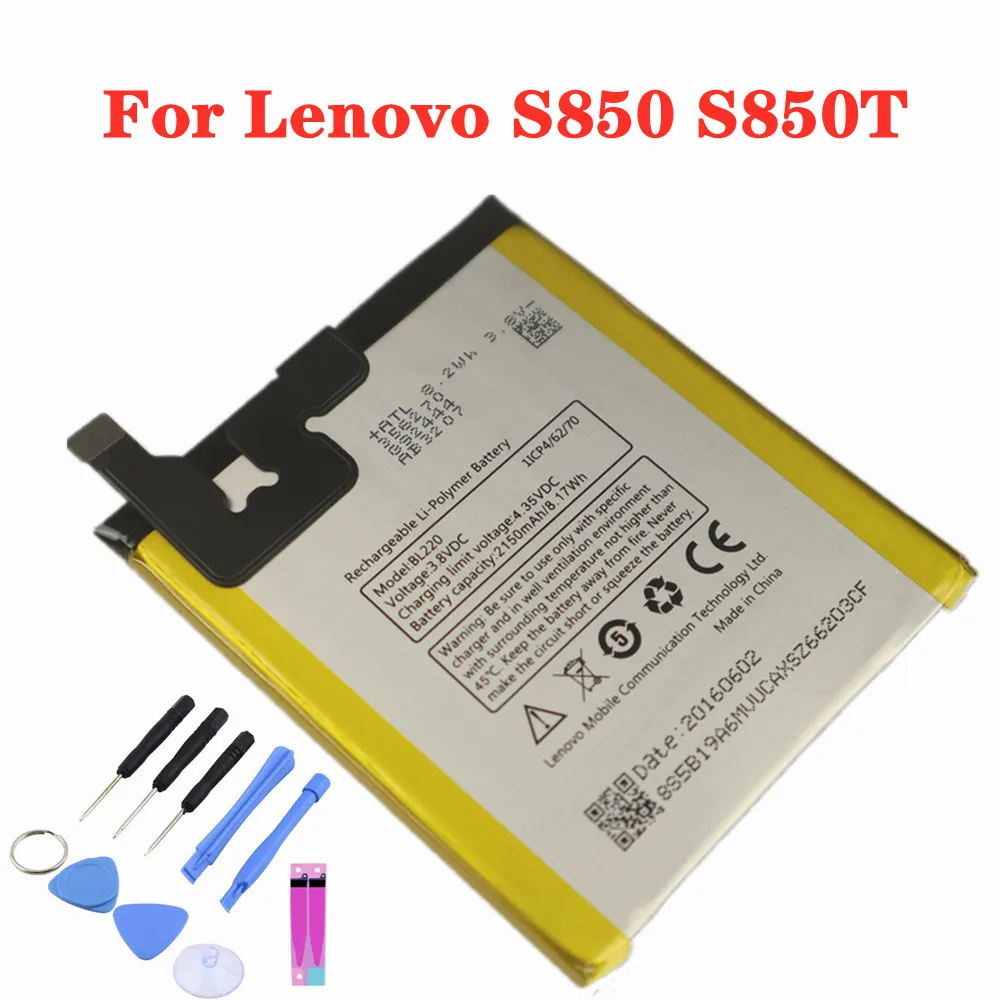 Bater&iacute;a de pol&iacute;mero de litio recargable para tel&eacute;fono m&oacute;vil Lenovo S850, S850T, BL220, 2150mAh, alta calidad, con herramientas-0