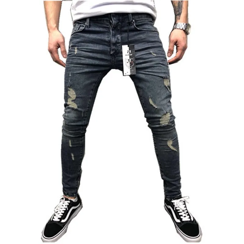 Men's hole small feet jeans European and American foot mouth zipper jeans new men