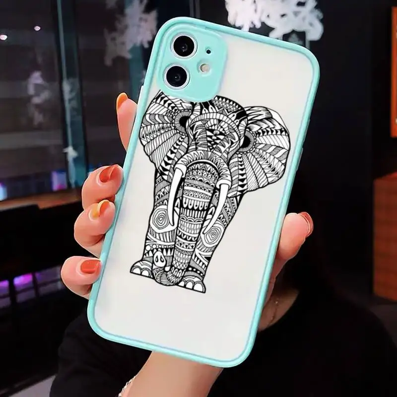 

Line art elephant Phone Cases Matte transparent For blue iPhone 12 Mini 11 Pro XR XS Max 7 8 Plus X Back Cover