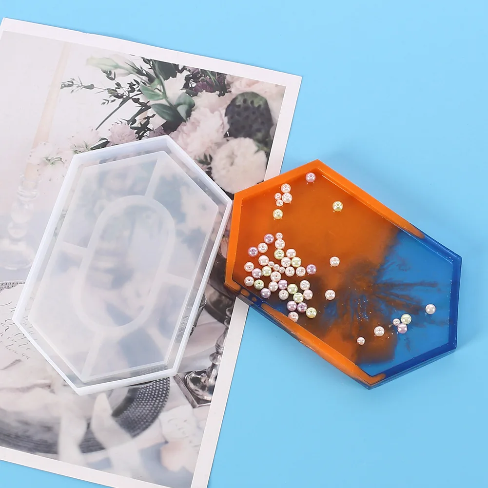 

DIY Crystal Epoxy Storage Box Mold, Rhombus Mirror Handmade Pendulum Table Hexagonal Storage Base Silicone Mold